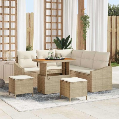 Conjunto de sofá de jardín con cojín 8 pcs Beige Poliratán