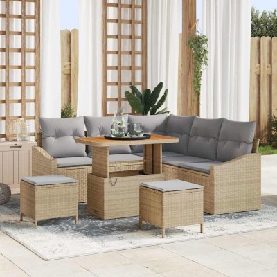 Conjunto de sofá de jardín con cojín 8 pcs Beige Poliratán
