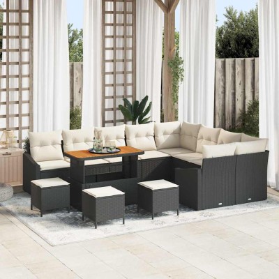 Conjunto de sofá de jardín con cojín 13 pcs Negro Poliratán