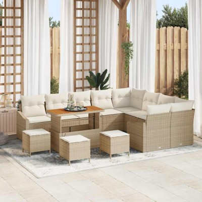 Conjunto de sofá de jardín con cojín 13 pcs Beige Poliratán