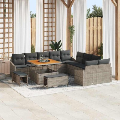 Conjunto de sofá de jardín con cojín 13 pcs Gris Poliratán