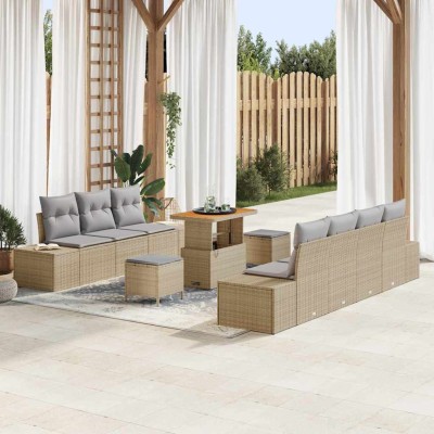 Conjunto de sofá de jardín con cojín 10 pcs Beige Poliratán