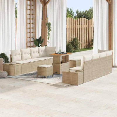 Conjunto de sofá de jardín con cojín 11 pcs Beige Poliratán