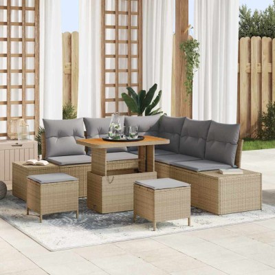 Conjunto de sofá de jardín con cojín 8 pcs Beige Poliratán