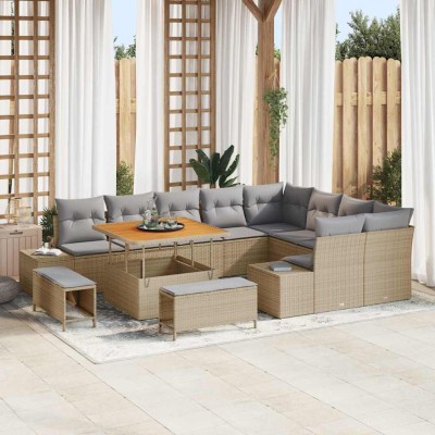 Conjunto de sofá de jardín 12 pcs Beige Poliratán