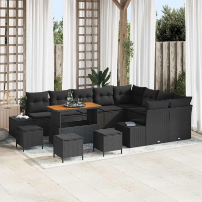Conjunto de sofá de jardín 13 pcs Negro Poliratán