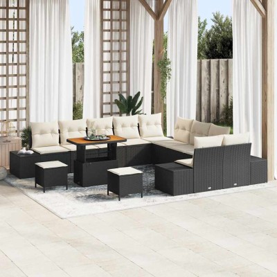 Conjunto de sofá de jardín con cojín 13 pcs Negro Poliratán
