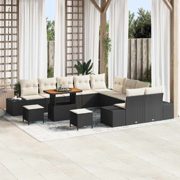 Conjunto de sofá de jardín con cojín 13 pcs Negro Poliratán