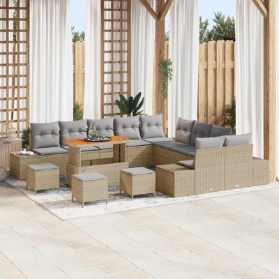 Conjunto de sofá de jardín con cojín 14 pcs Beige Poliratán