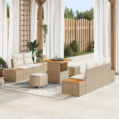 Conjunto de sofá de jardín con cojín 8 pcs Beige Poliratán