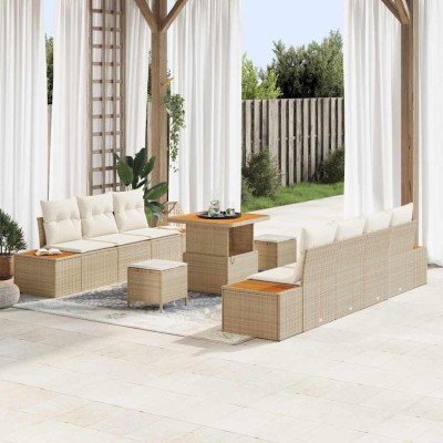 Conjunto de sofá de jardín con cojín 10 pcs Beige Poliratán