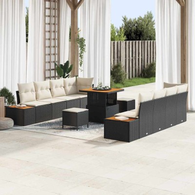 Conjunto de sofá de jardín con cojín 11 pcs Negro Poliratán