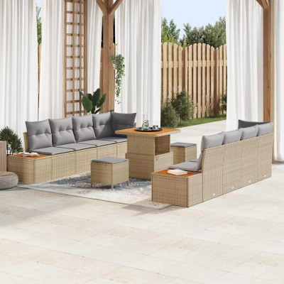 Conjunto de sofá de jardín con cojín 11 pcs Beige Poliratán