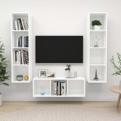 Juego de muebles de salón 3 piezas madera de ingeniería blanco