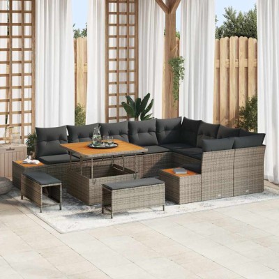 Conjunto de sofá de jardín con cojín 12 pcs Gris Poliratán