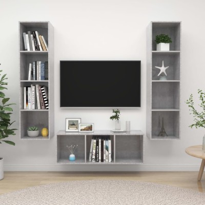 Set de muebles de salón 3 pzas madera ingeniería gris hormigón