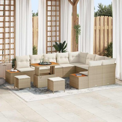 Conjunto de sofá de jardín con cojín 12 pcs Beige Poliratán