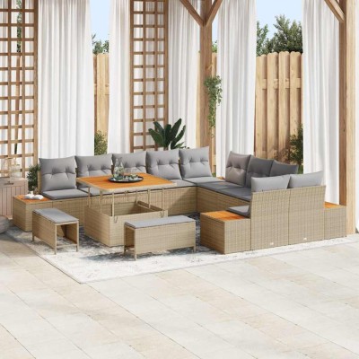 Conjunto de sofá de jardín con cojín 13 pcs Beige Poliratán