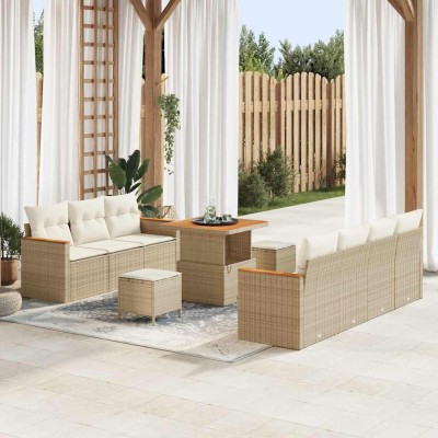 Conjunto de sofá de jardín con cojín 10 pcs Beige Poliratán