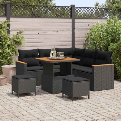 Conjunto de sofá de jardín con cojín 8 pcs Negro Poliratán