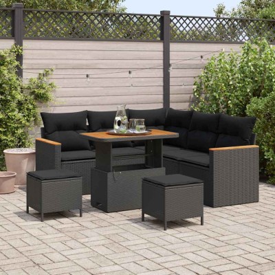Conjunto de sofá de jardín con cojín 8 pcs Negro Poliratán
