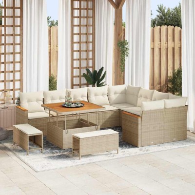 Conjunto de sofá de jardín con cojín 12 pcs Beige Poliratán
