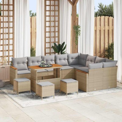 Conjunto de sofá de jardín con cojín 13 pcs Beige Poliratán