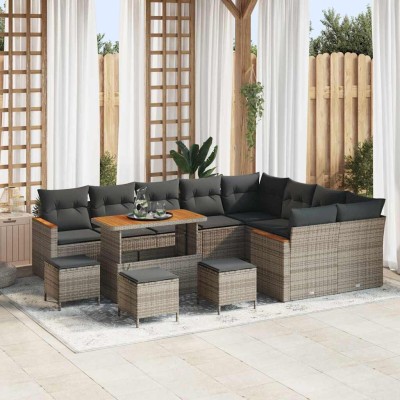 Conjunto de sofá de jardín con cojín 13 pcs Gris Poliratán