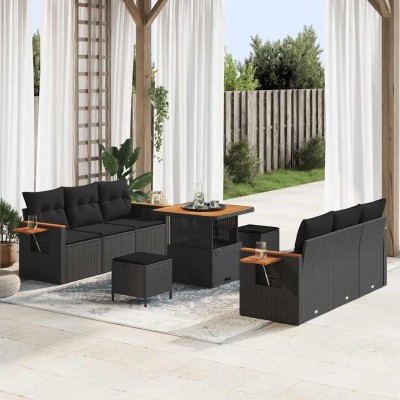 Conjunto de sofá de jardín Manual 9 pcs Negro 80 x 80 x 71 cm