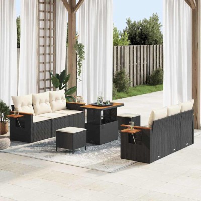 Conjunto de sofá de jardín 9 pcs Negro y crema 90 x 55 x 71 cm