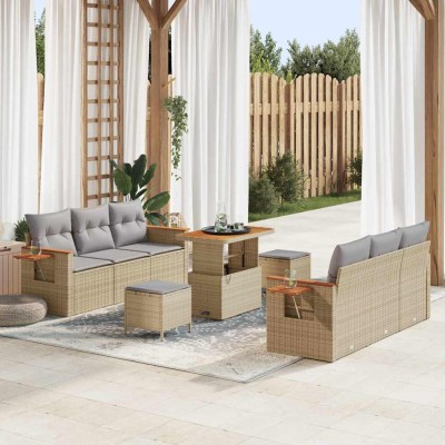 Conjunto de sofá de jardín con cojín 9 pcs beige y gris claro