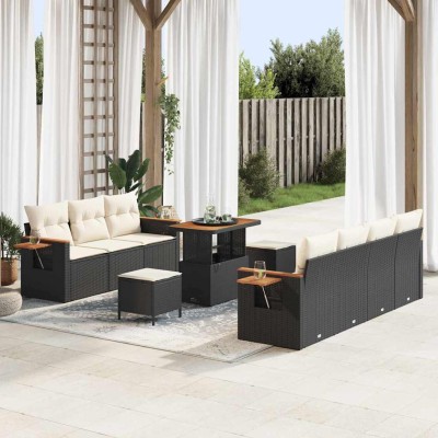 Conjunto de sofá de jardín 10 pcs Negro y crema 90 x 55 x 71 cm