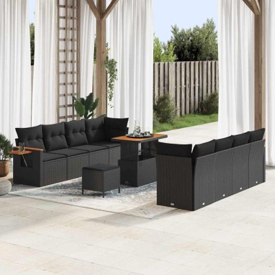 Conjunto de sofá de jardín Manual 11 pcs Negro 90 x 55 x 71 cm