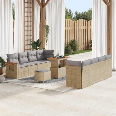 Conjunto de sofá de jardín con cojín 11 pcs beige y gris claro