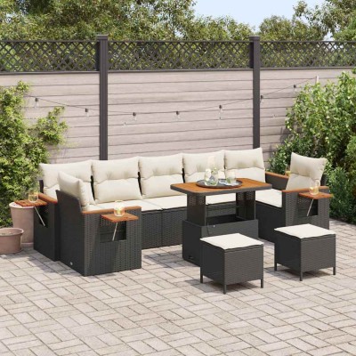 Conjunto de sofá de jardín 10 pcs Negro y crema 90 x 55 x 71 cm