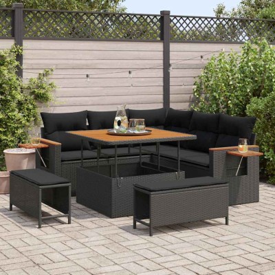 Conjunto de sofá de jardín 8 pcs Negro 100 x 100 x 71 cm