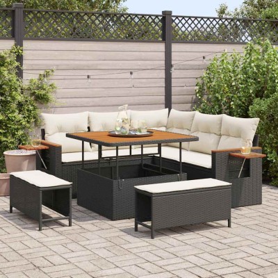 Conjunto de sofá de jardín con cojín Manual 8 pcs Negro y crema