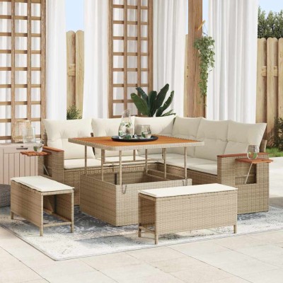 Conjunto de sofá de jardín con cojín 8 pcs beige y crema