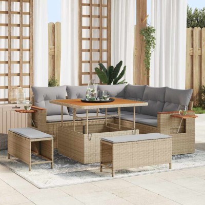 Conjunto de sofá de jardín con cojín 8 pcs beige y gris claro