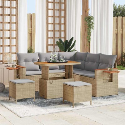Conjunto de sofá de jardín con cojín 8 pcs beige y gris claro