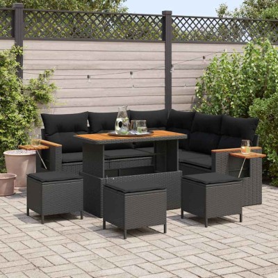 Conjunto de sofá de jardín 9 pcs Negro 110 x 55 x 71 cm