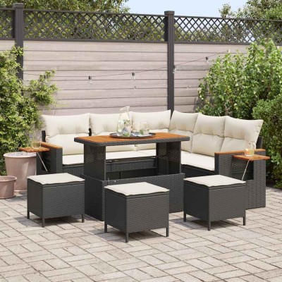 Conjunto de sofá de jardín 9 pcs Negro y crema 110 x 55 x 71 cm