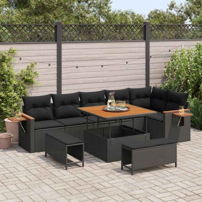 Conjunto de sofá de jardín Manual 9 pcs Negro 100 x 100 x 71 cm