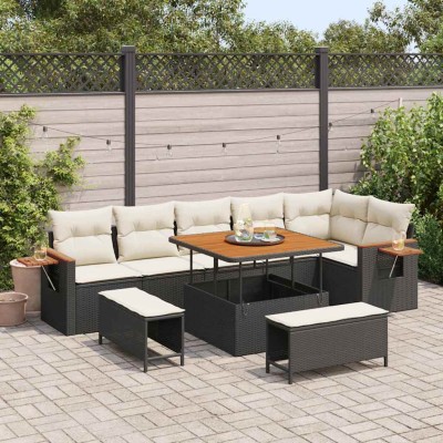 Conjunto de sofá de jardín con cojín 9 pcs Negro y crema