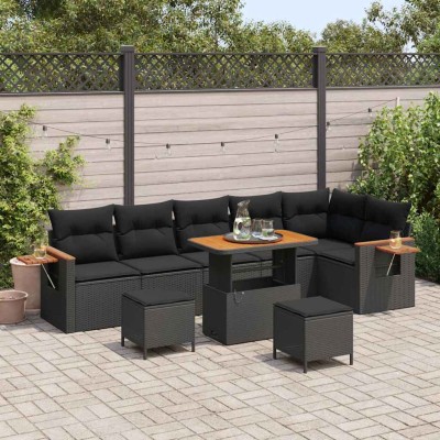 Conjunto de sofá de jardín 9 pcs Negro 90 x 55 x 71 cm