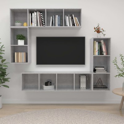 Set de muebles de TV 4 pzas madera contrachapada gris hormigón
