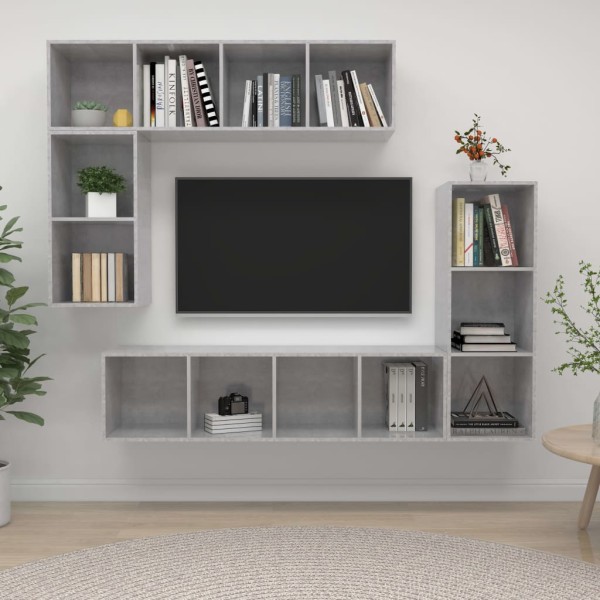 Set de muebles de TV 4 pzas madera contrachapada gris hormigón