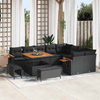 Conjunto de sofá de jardín 12 pcs Negro 100 x 100 x 71 cm