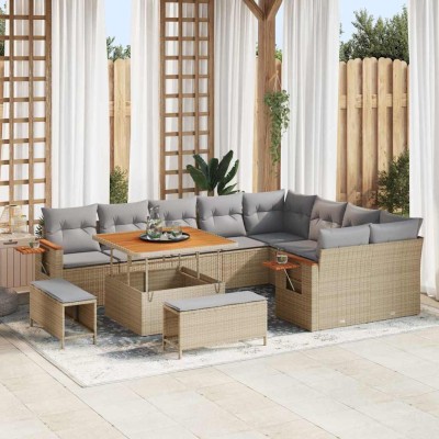 Conjunto de sofá de jardín con cojín 12 pcs beige y gris claro