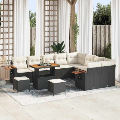 Conjunto de sofá de jardín 12 pcs Negro y crema 90 x 55 x 71 cm
